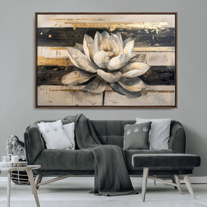 18807-MGV-CV-36X24-Lotus Flower Wall Art Canvas Print, Framed Abstract Lotus Art Picture Print, White Lotus Flower Perfect Abstract Floral Decor