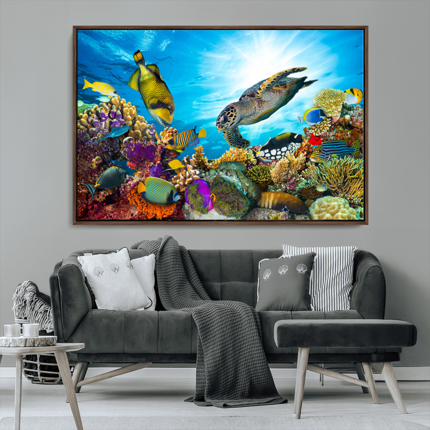 44772-MGV-CV-36X24-Underwater Sea Turtle Wall Art – Vibrant Coral Reef and Tropical Fish Canvas Print, Ocean Marine Life Decor for Living Room,