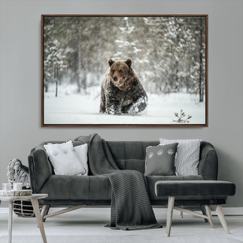 43350-MGV-CV-36X24-Wild Bear in Snow Wall Art – Majestic Wildlife Photography Print, Winter Forest Nature Decor for Cabin, Lodge, Rustic Home,