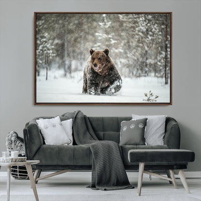 43350-MGV-CV-36X24-Wild Bear in Snow Wall Art – Majestic Wildlife Photography Print, Winter Forest Nature Decor for Cabin, Lodge, Rustic Home,