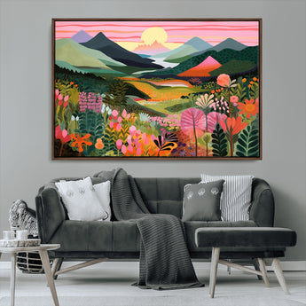 99638-MGV-FC-36X24_Walnut-Sunset Meadow Wall Art – Panoramic Mountain Landscape with Wildflowers Canvas Print, Vibrant Nature Decor for Living Room, Bedroom