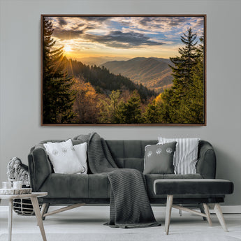73692479-MGV-CV-36X24-Smoky Mountains Wall Art Canvas Print, Framed Forest Mountain Art Picture Print, Spring Mountain Perfect Spring Style Decor
