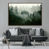 167720496-MGV-CV-36X24-Misty Forest Wall Art – Serene Evergreen Trees Canvas Print, Foggy Mountain Nature Landscape Decor for Bedroom, Living Room or