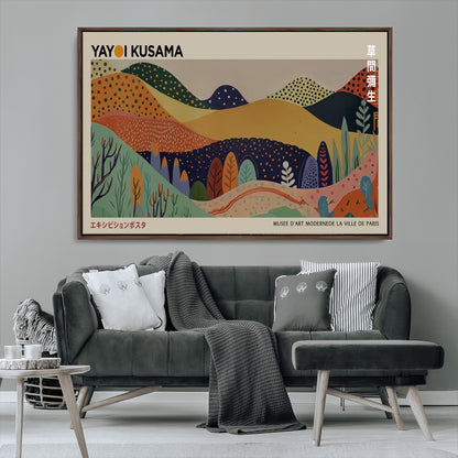11242-MGV-CV-36X24-Kusama Wall Art – Abstract Colorful Hills Canvas Print, Modern Japanese Inspired Landscape Poster for Living Room, Office or