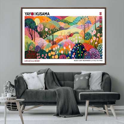 75201-MGV-CV-36X24-Yayoi Kusama Floral Wall Art – Vibrant Abstract Landscape Canvas Print, Modern Pop Art Poster for Living Room, Bedroom, or Gallery