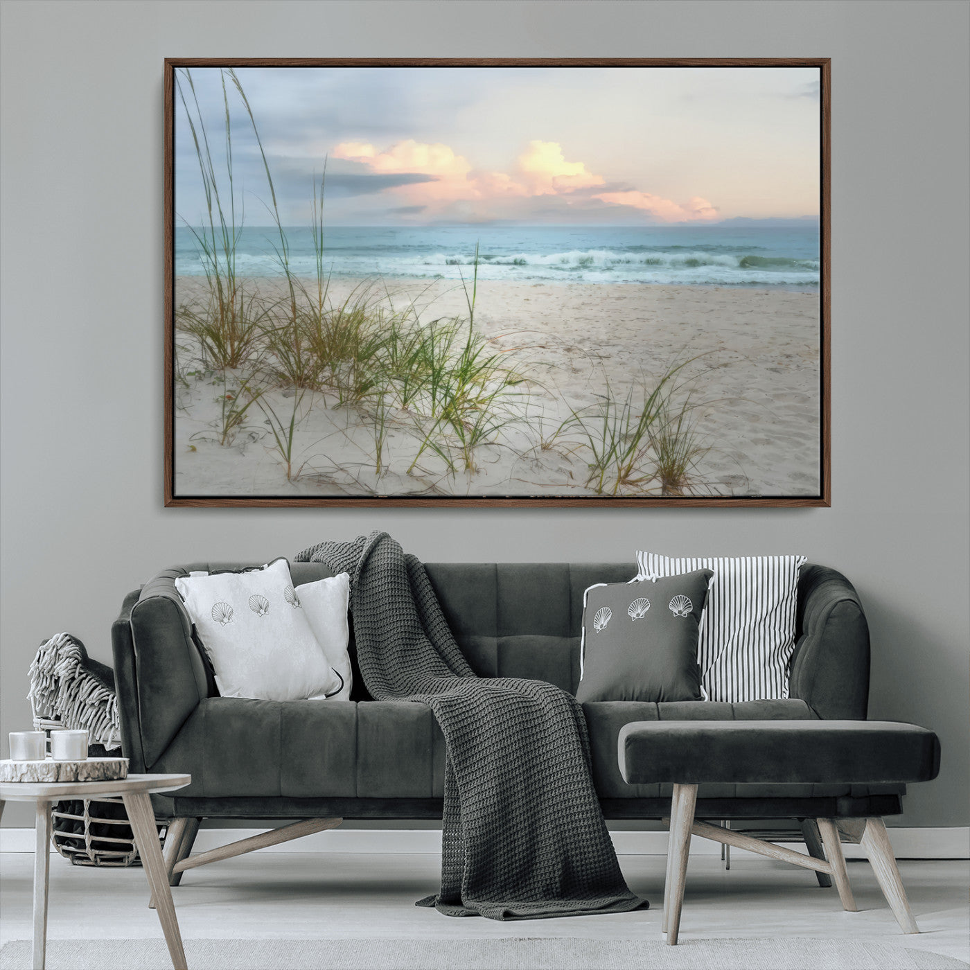 Test1001-MGV-CV-36X24-Coastal Beach Wall Art – Panoramic Ocean Waves and Sandy Dunes Canvas Print, Serene Seascape with Sea Oats for Relaxing Home or