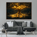 59580-MGV-CV-36X24-Glowing Tree Wall Art – Golden Fantasy Nature Canvas Print, Mystical Illuminated Tree Painting Poster for Living Room, Bedroom,