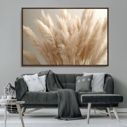 50300-MGV-CV-36X24-Pampas Grass Wall Art Canvas Print, Framed Minimalist Pampas Grass Art Picture Print, Beige Pampas Grass Perfect Minimalist Boho