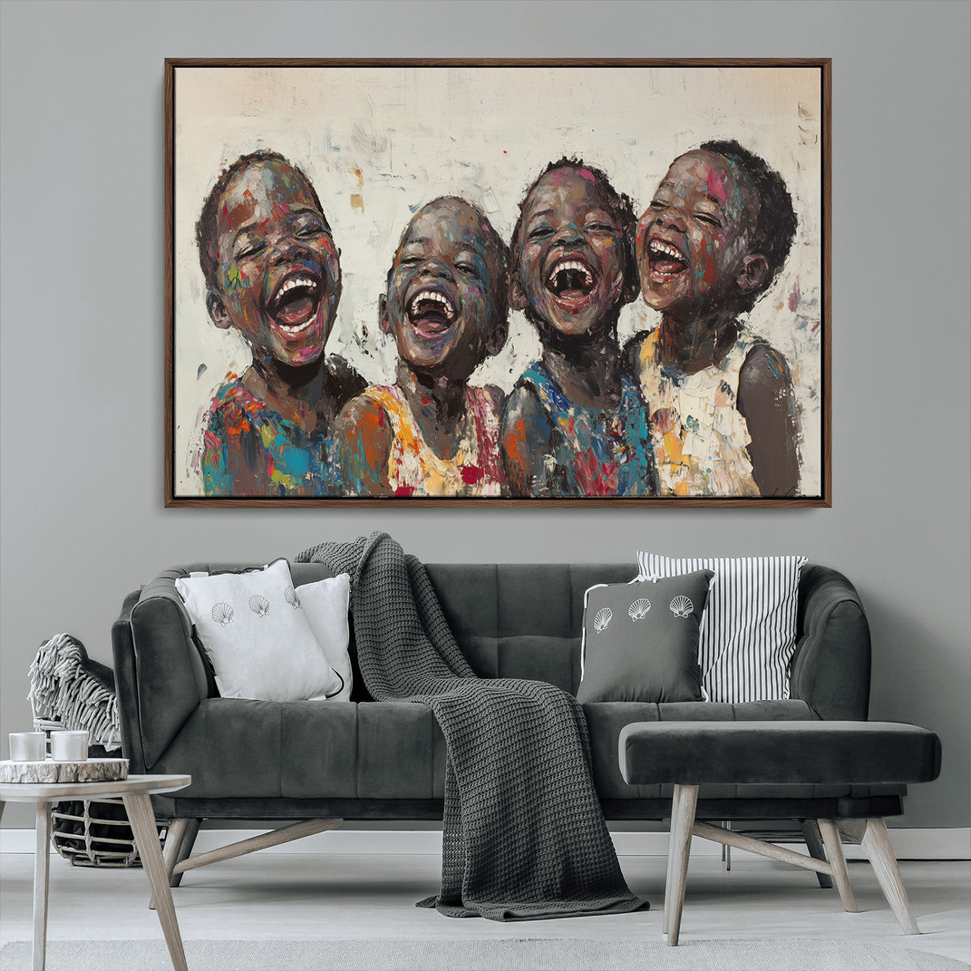 85256-MGV-CV-36X24-Joyful Children Wall Art – Colorful Kids Laughing Canvas Print, Uplifting Happiness Painting for Living Room, Office, Playroom or