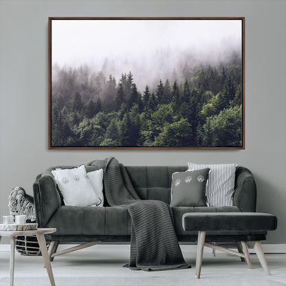42578900-MGV-CV-36X24-Misty Forest Wall Art – Serene Mountain Pine Tree Canvas Print, Nature Landscape Decor for Bedroom, Living Room, Office or Rustic