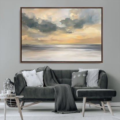 45544-MGV-FC-36X24_Walnut-Ocean Sunset Wall Art – Serene Seascape Canvas Print with Golden Sky and Calm Water, Coastal Beach Artwork for Living Room,