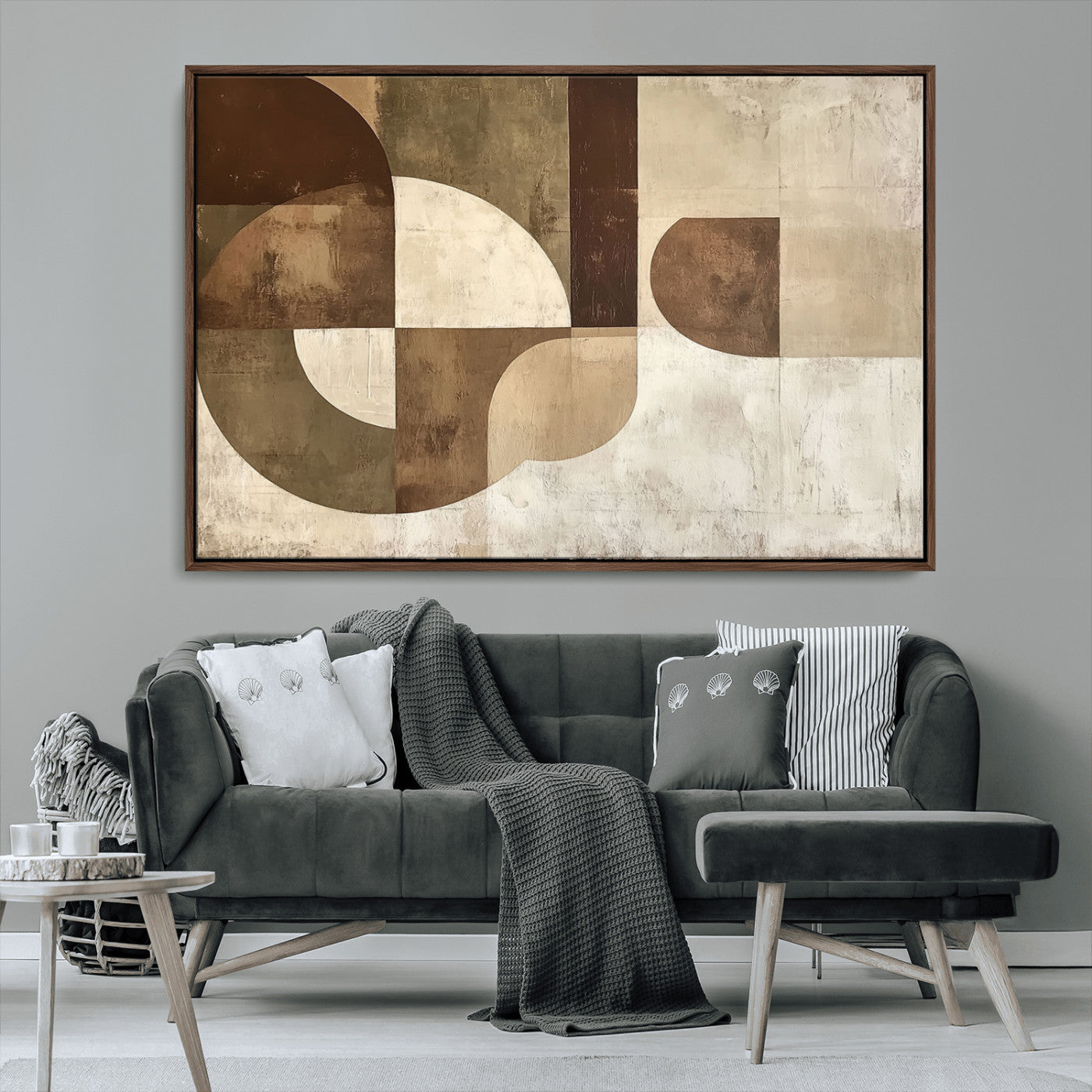 59767-MGV-CV-36X24-Abstract Geometric Shapes Wall Art – Modern Minimalist Canvas Print, Neutral Brown Beige Tan Artwork for Living Room, Bedroom,