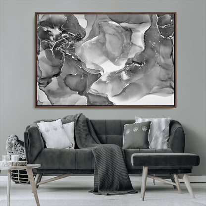 15911-MGV-CV-36X24-Black and White Abstract Wall Art – Modern Ink Swirl Canvas Print, Minimalist Contemporary Painting for Living Room, Bedroom,