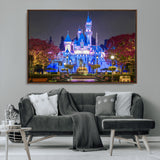 66710-MGV-FC-36X24_Walnut-Enchanted Castle Wall Art – Magical Night Scene Canvas Print with Glowing Lights, Fantasy Architecture Artwork for Living Room,
