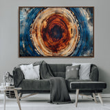 90395-MGV-CV-36X24-Tree Ring Wall Art – Abstract Wood Grain Canvas Print with Fiery Red and Blue Tones, Bold Rustic Nature Inspired Artwork Decor for