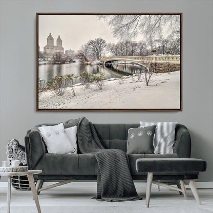 60292-MGV-CV-36X24-Central Park Winter Wall Art – Snowy Bow Bridge Canvas Print, Scenic New York City Landscape Photography for Living Room, Bedroom