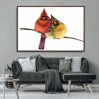 67752-MGV-FC-36X24_Walnut-Cardinal Couple Wall Art – Male and Female Cardinal Canvas Print, Romantic Bird Artwork for Nature Lovers, Living Room, Bedroom,