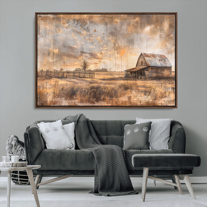 FARM2-MGV-CV-36X24-Rustic Farmhouse Wall Art Canvas Print, Framed Old Barn Art Picture Print, Southwestern Farmhouse Perfect Rustic Decor Artwork