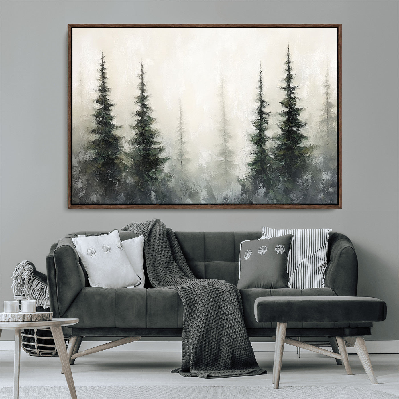 33241-MGV-CV-36X24-Misty Forest Wall Art Canvas Print, Framed Foggy Pines Art Picture Print, Forest Haze Perfect Rustic Minimalist Decor Artwork