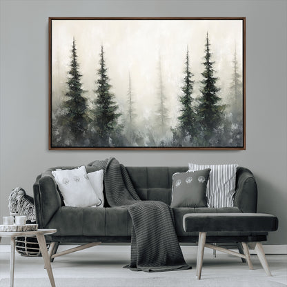 33241-MGV-CV-36X24-Misty Forest Wall Art Canvas Print, Framed Foggy Pines Art Picture Print, Forest Haze Perfect Rustic Minimalist Decor Artwork