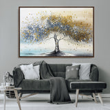 24771-MGV-FC-36X24_Walnut-Silver Tree Wall Art Canvas Print, Framed Golden Leaves Art Picture Print, Metallic Tree Perfect Minimalist Luxury Decor Artwork