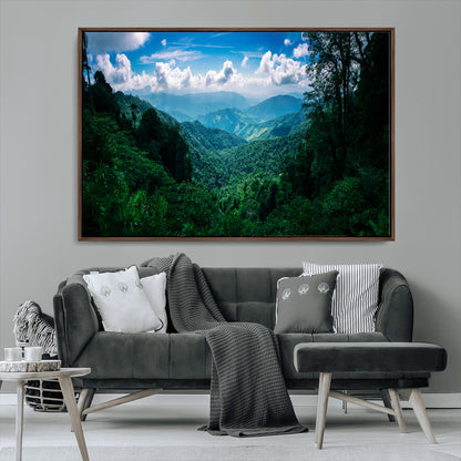 74439378-MGV-CV-36X24-Tropical Jungle Wall Art Canvas Print, Framed Lush Valley Art Picture Print, Forest Mountains Perfect Tropical Wilderness Decor