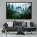 17393683-MGV-CV-36X24-Misty Forest Art Wall Art Canvas Print, Framed Foggy Mountain Art Art Picture Print, Scenic Wall Print Perfect Decor Artwork
