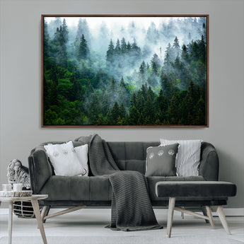 17393683-MGV-CV-36X24-Misty Forest Art Wall Art Canvas Print, Framed Foggy Mountain Art Art Picture Print, Scenic Wall Print Perfect Decor Artwork
