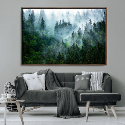 17393683-MGV-CV-36X24-Misty Forest Art Wall Art Canvas Print, Framed Foggy Mountain Art Art Picture Print, Scenic Wall Print Perfect Decor Artwork