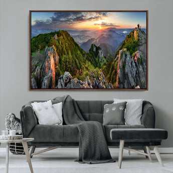 51582565-MGV-CV-36X24-Mountain Sunrise Panorama Wall Art – Scenic Landscape Canvas Print, Hiking Adventure Nature Photography, Large Mountain Range Wall