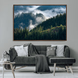 84598503-MGV-CV-36X24-Misty Forest Wall Art Canvas Print, Framed Pine Hills Art Picture Print, Moody Hills Perfect Moody Woodland Decor Artwork