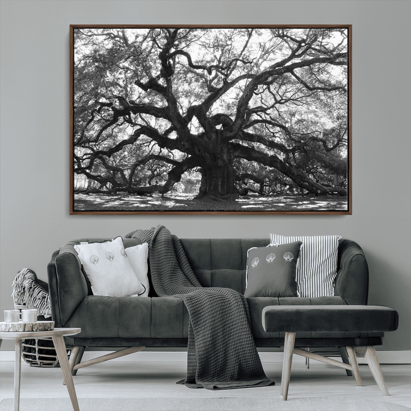 81655611-MGV-CV-36X24-Ancient Oak Wall Art Canvas Print, Framed Twisted Branches Art Picture Print, Gnarled Tree Perfect Moody Nature Decor Artwork