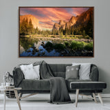 31199457-MGV-CV-36X24-Yosemite Valley Wall Art Canvas Print, Framed El Capitan Art Picture Print, Sunset Sky Perfect Vibrant Western Decor Artwork