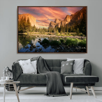 31199457-MGV-CV-36X24-Yosemite Valley Wall Art Canvas Print, Framed El Capitan Art Picture Print, Sunset Sky Perfect Vibrant Western Decor Artwork