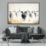 40397799-MGV-CV-36X24-Texas Longhorn Wall Art Canvas Print, Framed Rustic Herd Art Picture Print, Western Bull Perfect Neutral Western Decor Artwork