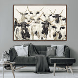 52947970-MGV-CV-36X24-Texas Longhorn Wall Art Canvas Print, Framed Cattle Herd Art Picture Print, Herd Portrait Perfect Modern Farmhouse Decor Artwork