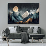 11060882-MGV-CV-36X24-Moonlit Mountains Wall Art Canvas Print, Framed Forest Silhouette Art Picture Print, Night Landscape Perfect Modern Forest Decor