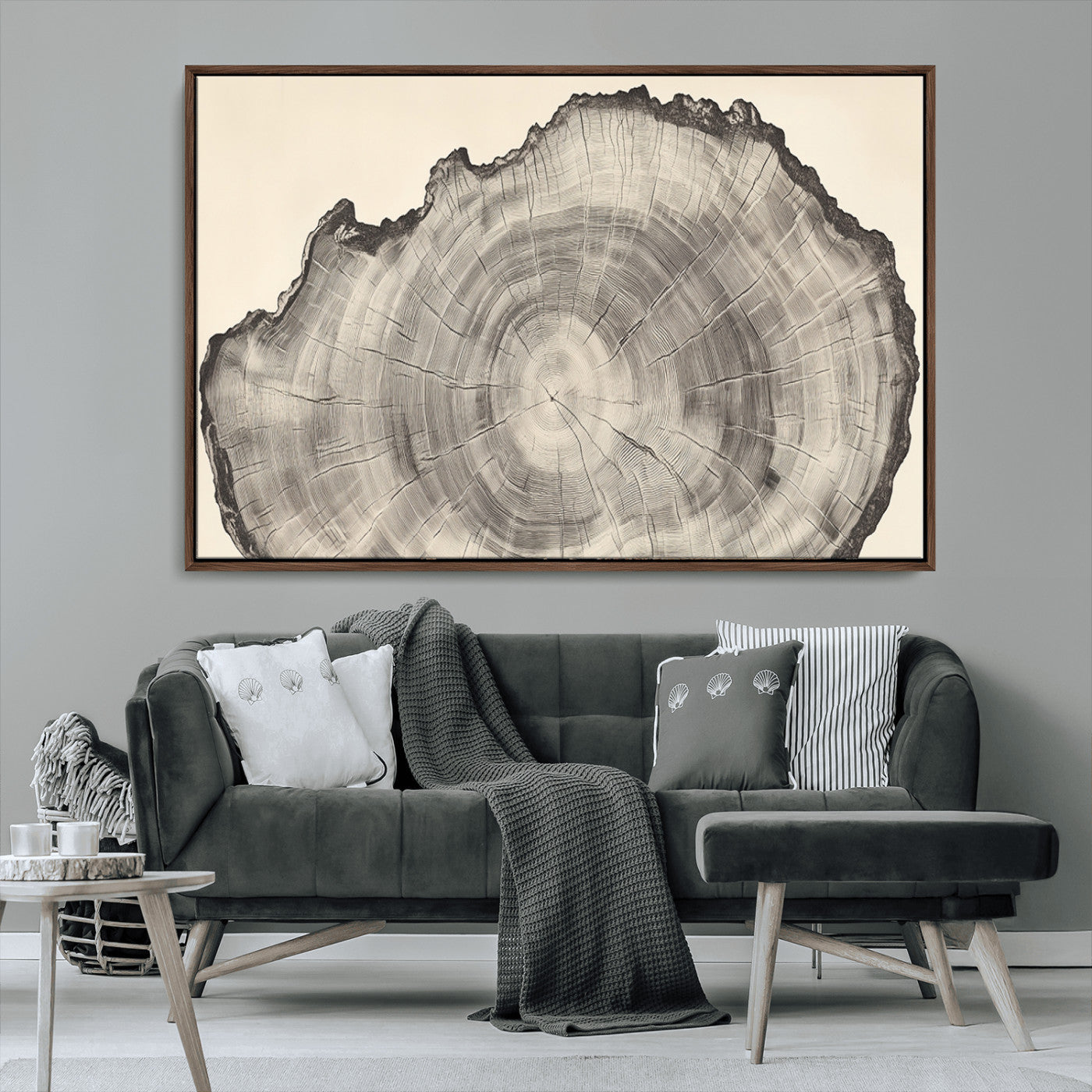 98921313-MGV-CV-36X24-Tree Ring Wall Art Canvas Print, Framed Wood Slice Art Picture Print, Minimalist Wood Perfect Rustic Academic Decor Artwork
