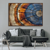 18032999-MGV-CV-36X24-Tree Ring Wall Art – Blue Brown Abstract Wood Slice Canvas Print, Rustic Modern Nature Decor for Living Room, Office, Bedroom or