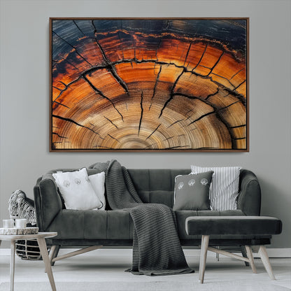 65909987-MGV-CV-36X24-Rustic Tree Ring Wall Art – Nature Inspired Wooden Texture Canvas Print, Modern Abstract Artwork for Living Room, Bedroom, Office