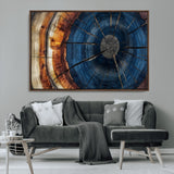 60099360-MGV-CV-36X24-Blue Tree Ring Wall Art – Rustic Wood Grain Canvas Print, Modern Abstract Artwork with Natural Texture for Living Room, Bedroom,