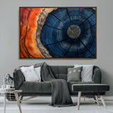 26110607-MGV-CV-36X24-Blue and Orange Tree Ring Wall Art – Abstract Wood Cross Section Canvas Print, Modern Rustic Nature Decor for Living Room, Office,