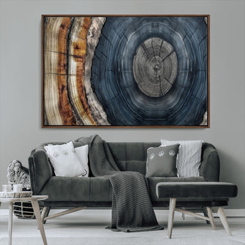 91368647-MGV-CV-36X24-Tree Ring Wall Art – Natural Rustic Wood Texture Canvas Print, Farmhouse Log Cabin Decor, Framed Abstract Tree Stump for Living