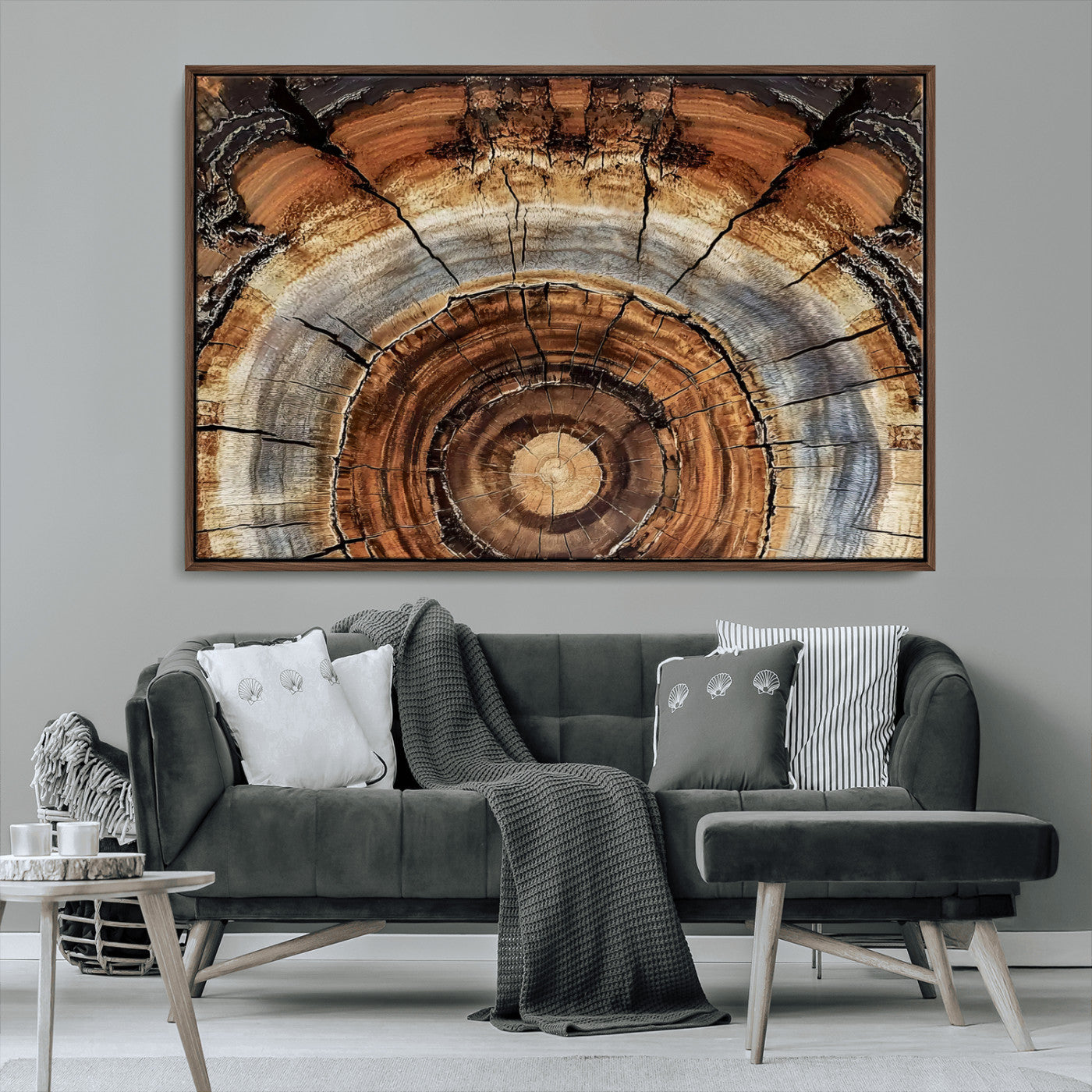 15184146-MGV-CV-36X24-Tree Rings Wall Art Canvas Print, Framed Wood Texture Art Picture Print, Rustic Pattern Perfect Rustic Organic Decor Artwork