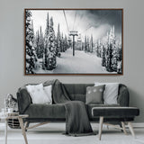 31156828-MGV-CV-36X24-Snowy Pines Wall Art Canvas Print, Framed Ski Lift Art Picture Print, Winter Forest Perfect Moody Lodge Decor Artwork