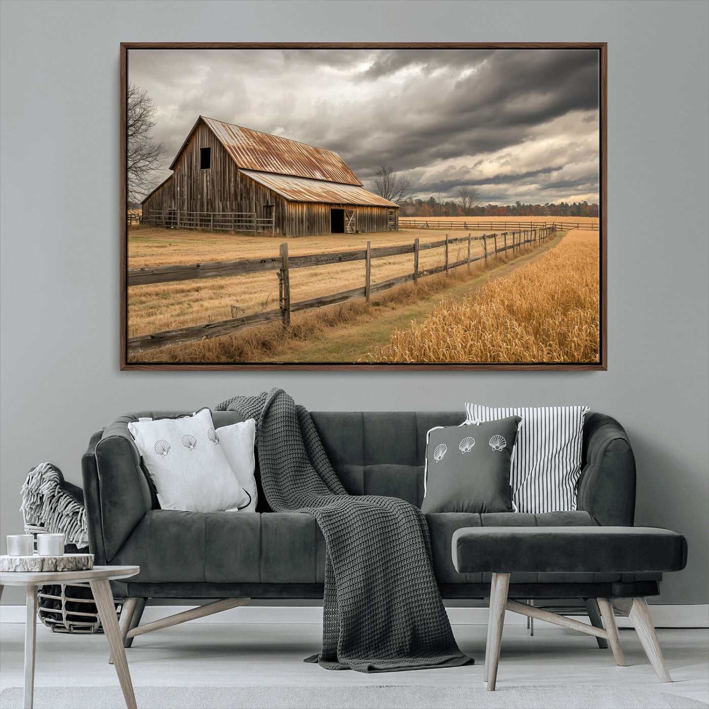 26821575-MGV-CV-36X24-Old Barn Wall Art Canvas Print, Framed Rustic Barn Art Picture Print, Moody Farm Perfect Rustic Farmhouse Decor Artwork