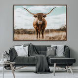 39350715-MGV-CV-36X24-Texas Longhorn Wall Art Canvas Print, Framed Longhorn Cow Art Picture Print, Western Cattle Perfect Rustic Western Decor Artwork