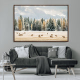 64188182-MGV-CV-36X24-Elk Herd Wall Art Canvas Print, Framed Snowy Forest Art Picture Print, Forest Elks Perfect Neutral Rustic Decor Artwork