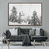 55003599-MGV-FC-36X24_Walnut-Snowy Ski Lift Wall Art Canvas Print, Framed Winter Forest Art Picture Print, Ski lift Ride Perfect Winter Lodge Decor Artwork
