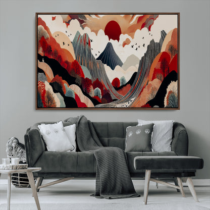 59495752-MGV-CV-36X24-Abstract Mountain Wall Art Canvas Print, Framed Vibrant Landscape Art Picture Print, Nature Drawing Perfect Contemporary